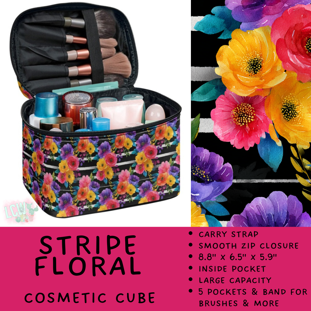 Batch #559 - Cosmetic Cube Collection - Closes 7/22- ETA late Sept - Stripe Floral Cosmetic Cube