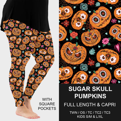 B307 - Preorder Sugar Skull Pumpkins Leggings w/ Pockets (Closes 8/02. ETA: early Oct.)