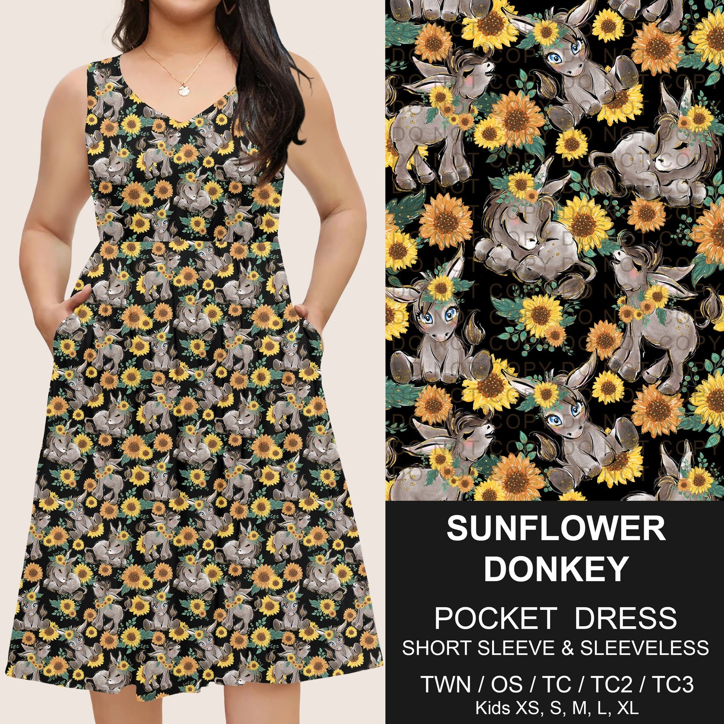 B302 - Preorder Sunflower Donkey Pocket Dress (Closes 7/24. ETA: early Oct)