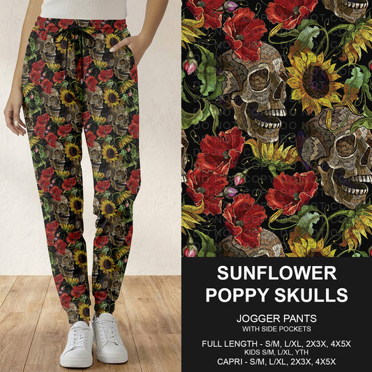 B296 - Preorder Sunflower Poppy Skulls Joggers (Closes 6/21. ETA: late Aug.)