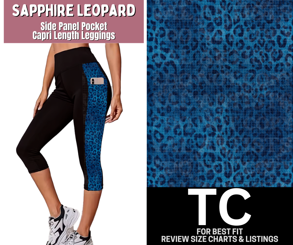 Sapphire Leopard Side Panel Pocket Capri Length Leggings