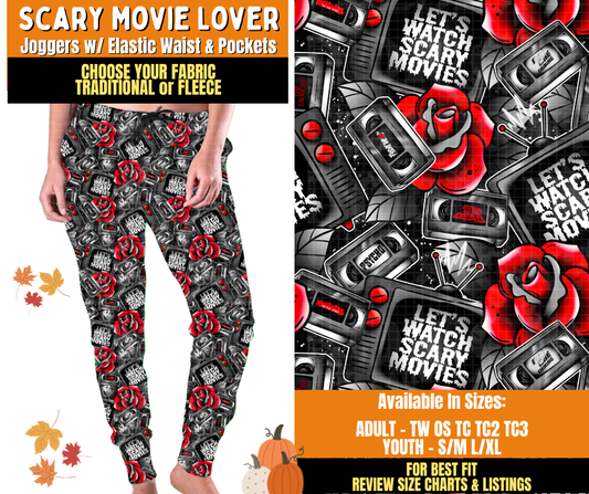Preorder! Closes 7/16. ETA Oct. Scary Movie Lover Joggers Choose Fleece or Traditional