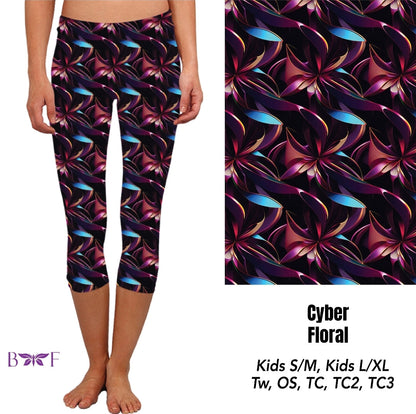 Cyber Floral Capris and Biker Shorts with pockets