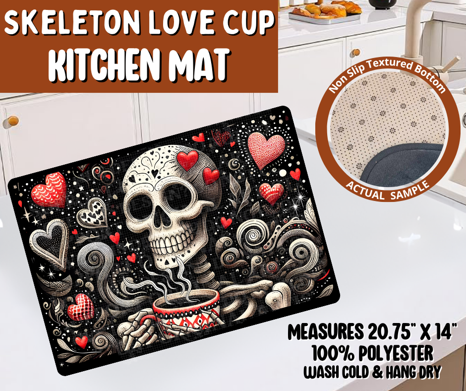 Preorder! Closes 10/19. ETA Jan. Skeleton Love Cup Kitchen Mat