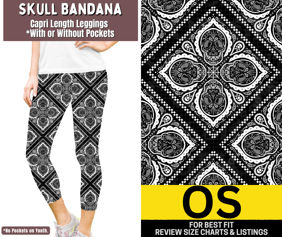 Skull Bandana Capri Length Leggings w/ Pockets