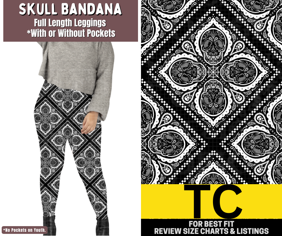 Skull Bandana Full Length Leggings w/ Pockets