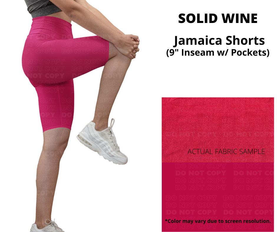 Solid Wine 9" Shorts w/ Pockets