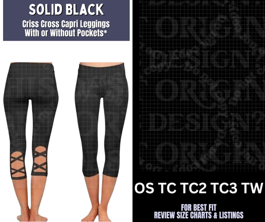 Solid Black Criss Cross Capri w/ Pockets