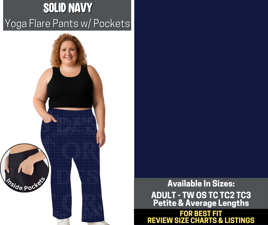 Preorder! Closes 5/19. ETA Aug. Solid Navy Yoga Flare Pants)