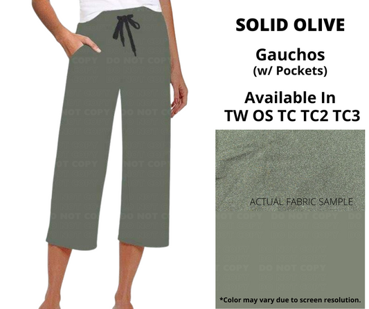 Solid Olive Capri Gauchos