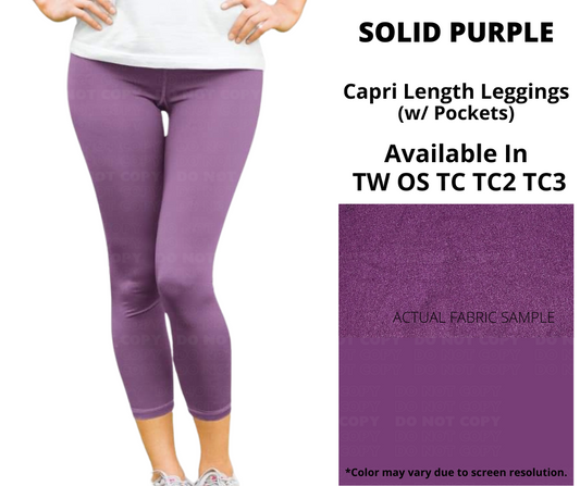 Solid Purple Capri Leggings w/ Pockets