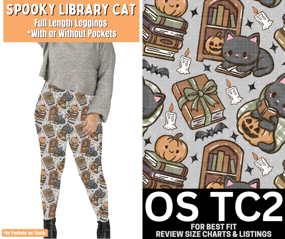 Spooky Library Cat Full Length Leggings w/ Pockets