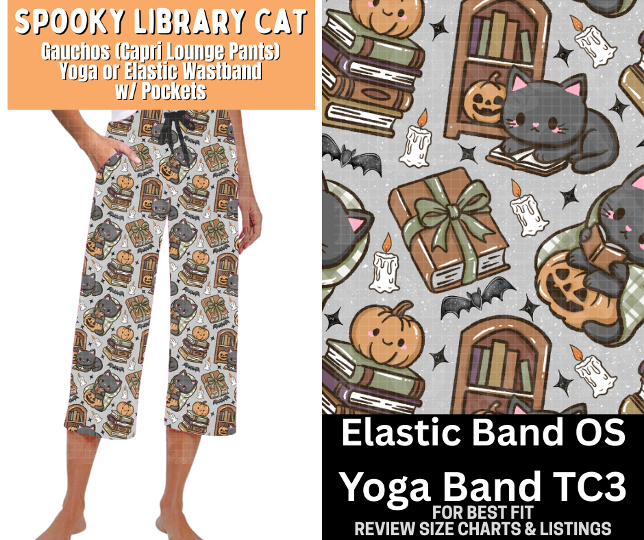 Spooky Library Cat Capri Gauchos