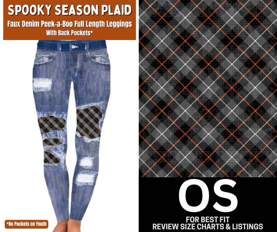 Spooky Season Plaid Faux Denim Full Length Peekaboo Leggings