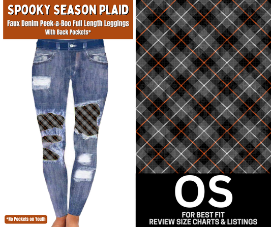 Spooky Season Plaid Faux Denim Full Length Peekaboo Leggings