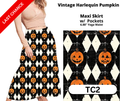 Vintage Harlequin Pumpkin Maxi Skirt