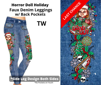 Horror Doll Holiday Full Length Faux Denim w/ Side Leg Designs