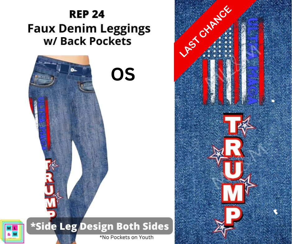 Rep 24 Full Length Faux Denim w/ Side Leg Designs