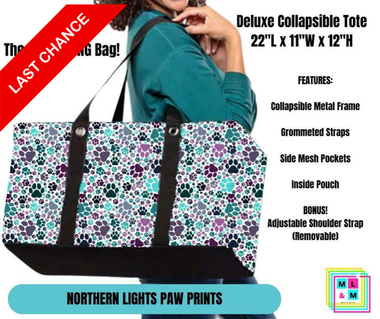 Northern Lights Paw Prints Collapsible Tote