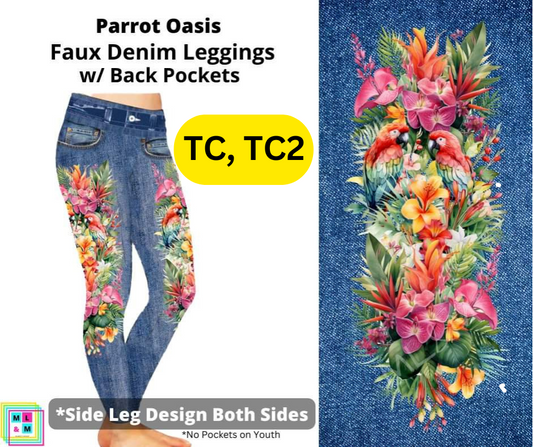 Parrot Oasis Full Length Faux Denim w/ Side Leg Designs