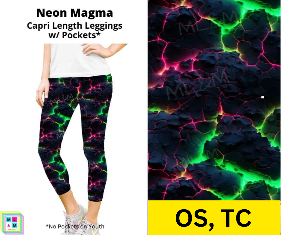 Neon Magma Capri Length Leggings w/ Pockets