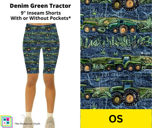 Denim Green Tractor Shorts w/ Pockets