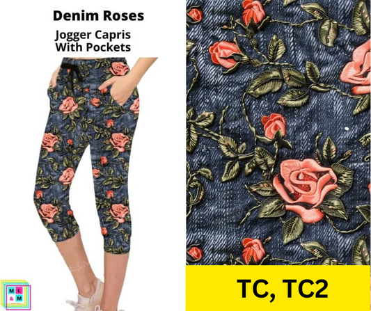 Denim Roses Jogger Capri