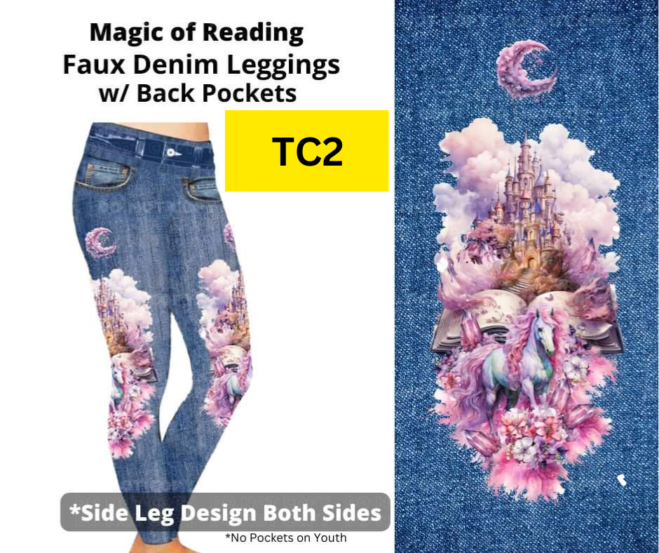 Magic of Reading Full Length Faux Denim w/ Side Leg Designs