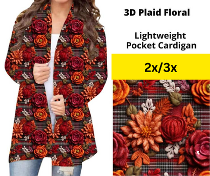 3D Plaid Floral Pocket Cardigan