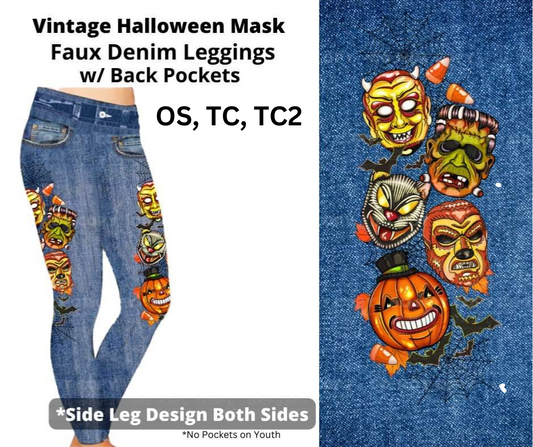 Vintage Halloween Masks Full Length Faux Denim w/ Side Leg Designs