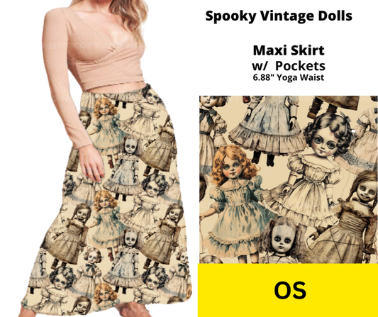 Spooky Vintage Dolls Maxi Skirt