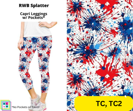 RWB Splatter Capri Length Leggings w/ Pockets