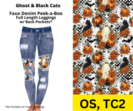 Ghost & Black Cats Faux Denim Full Length Peekaboo Leggings