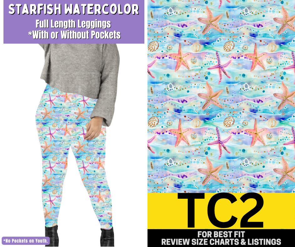 Starfish Watercolor Full Length Leggings w/ Pockets