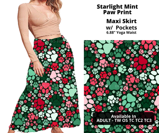 Starlight Mint Paw Print Maxi Skirt