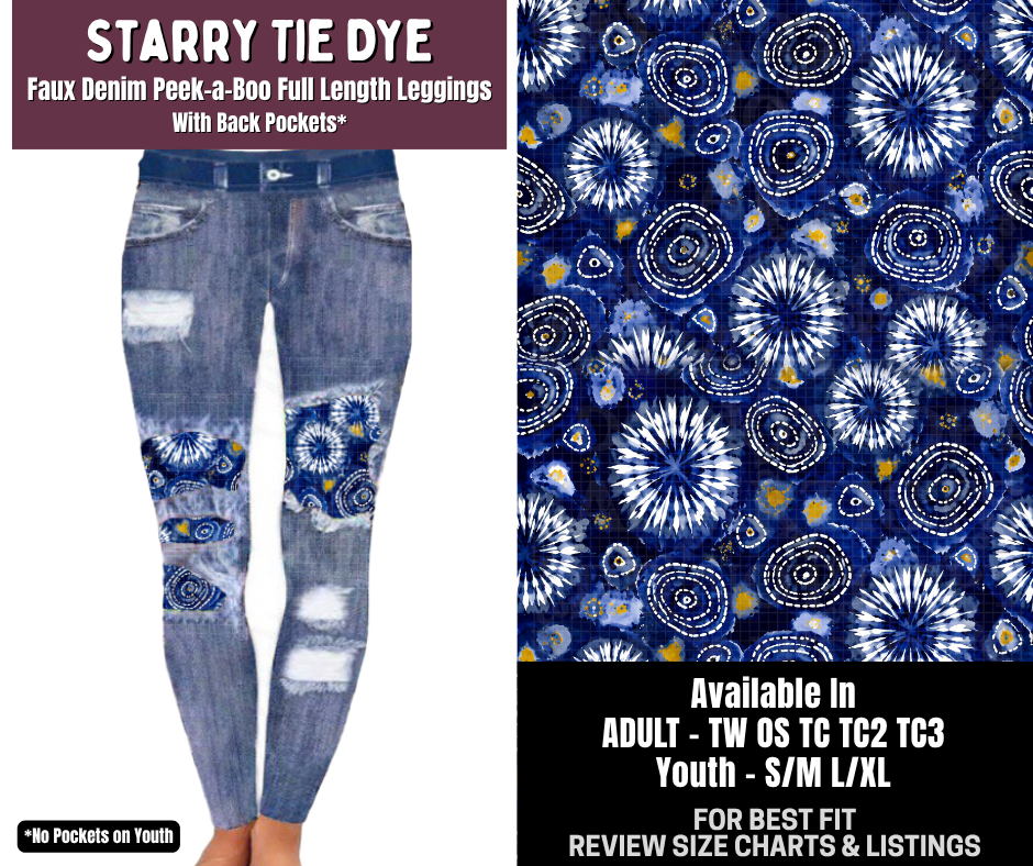 Preorder! Closes 9/14. ETA Dec. Starry Tie Dye Full Length Faux Denim Peekaboo