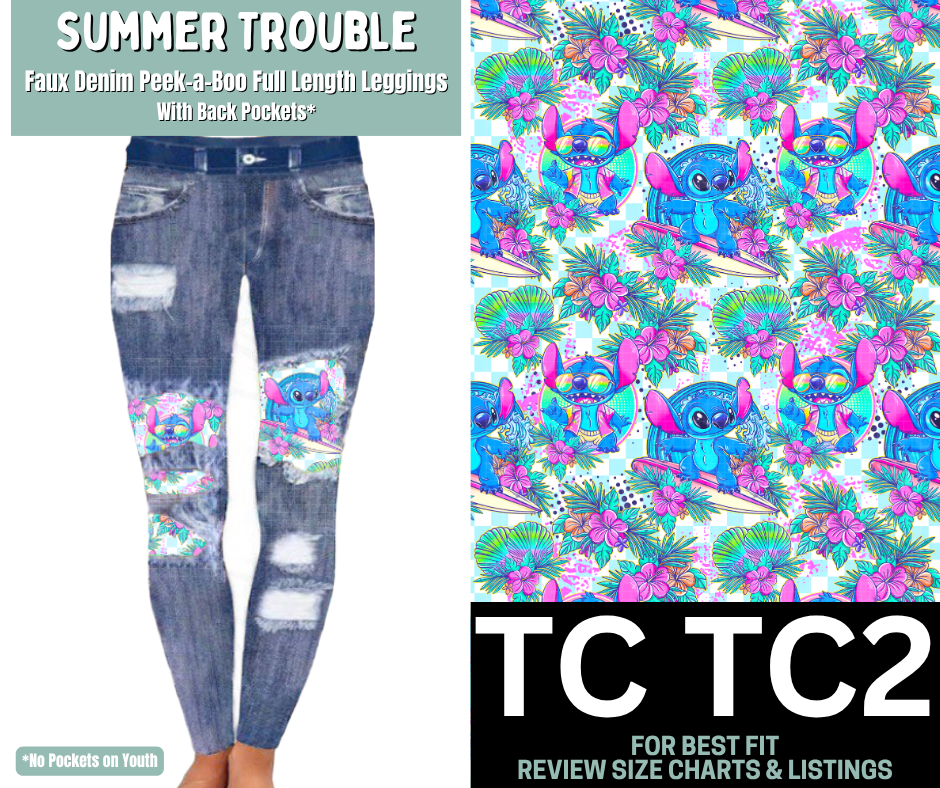 Summer Trouble Faux Denim Full Length Peekaboo Leggings