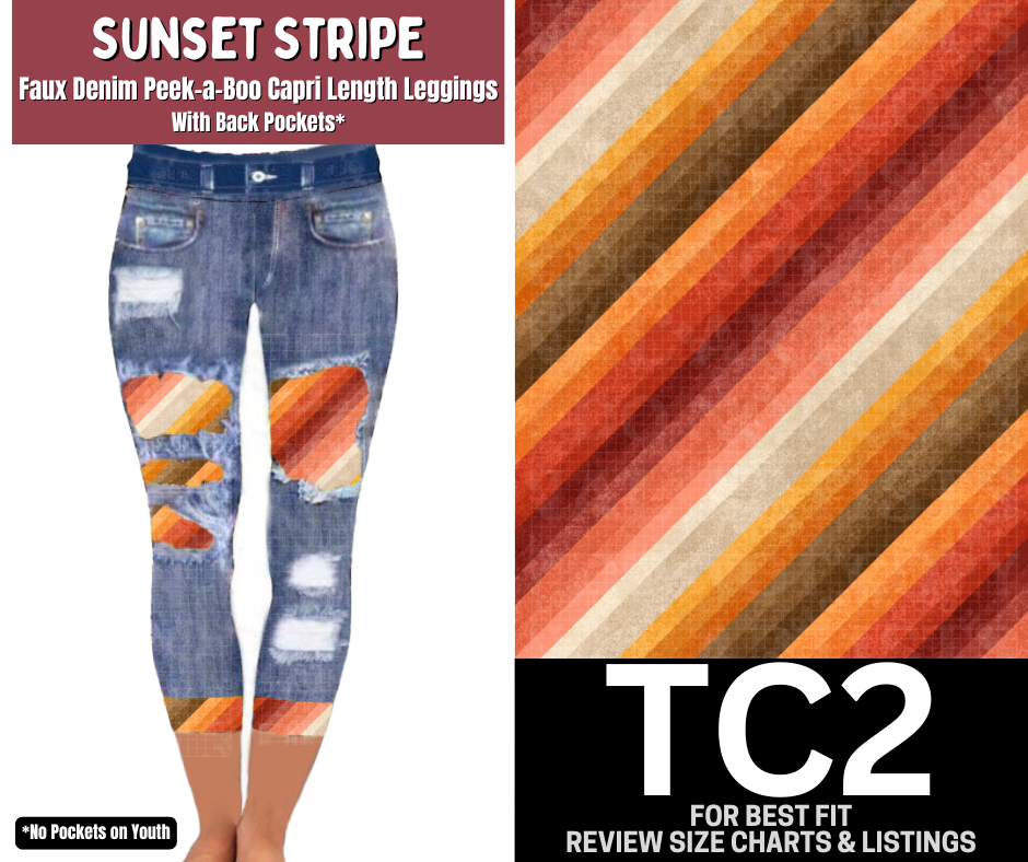 Sunset Stripe Capri Faux Denim Peekaboo