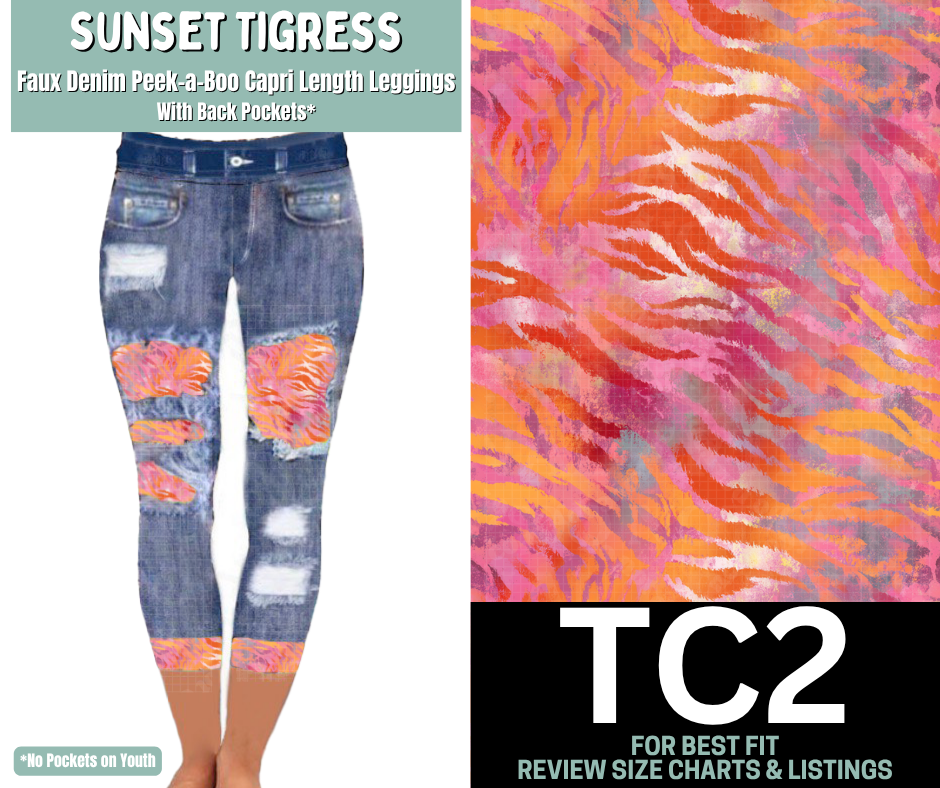 Sunset Tigress Capri Faux Denim Peekaboo