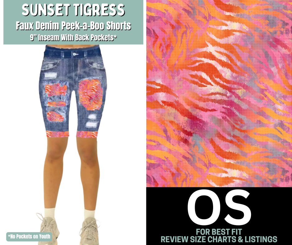 Sunset Tigress Faux Denim Peekaboo Jamaica Shorts