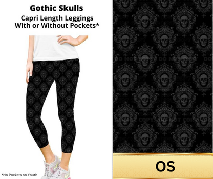 Gothic Skulls Capri Length Leggings w/ Pockets