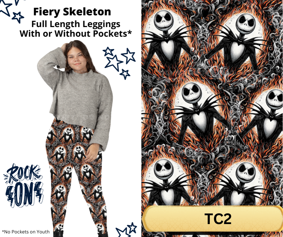 Fiery Skeleton Full Length Leggings w/ Pockets