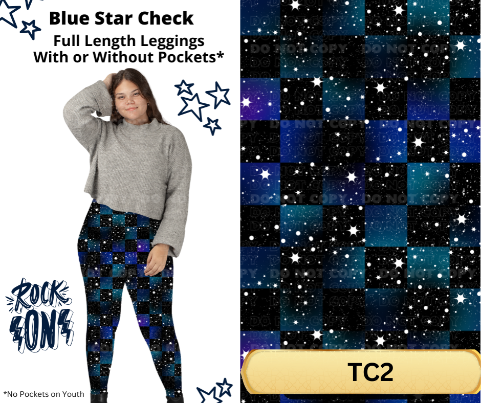 Blue Star Check Full Length Leggings w/ Pockets