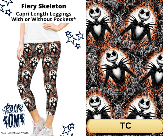 Fiery Skeleton Capri Length Leggings w/ Pockets