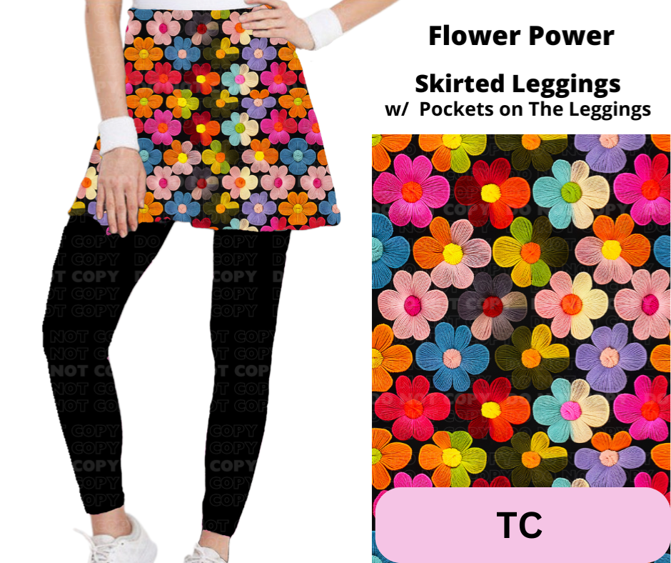 Flower Power Skirted Full Length Leggings w/ Pockets