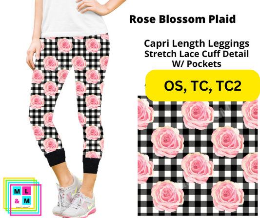 Rose Blossom Plaid Lace Cuff Capris w/ Pockets