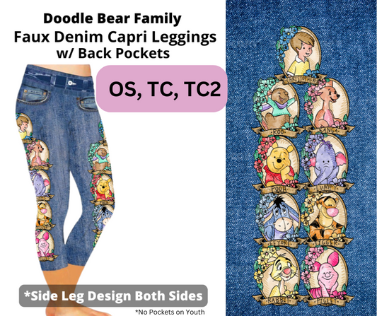 Doodle Bear Family Capri Faux Denim w/ Side Leg Designs