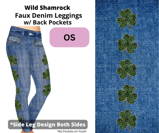 Wild Shamrock Full Length Faux Denim w/ Side Leg Designs