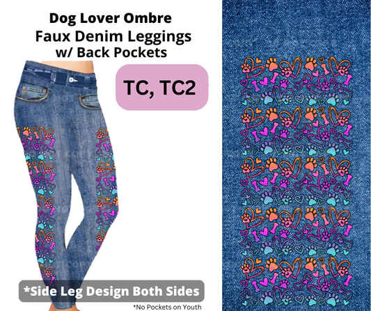 Dog Lover Ombre Full Length Faux Denim w/ Side Leg Designs