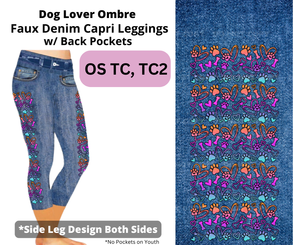 Dog Lover Ombre Capri Faux Denim w/ Side Leg Designs